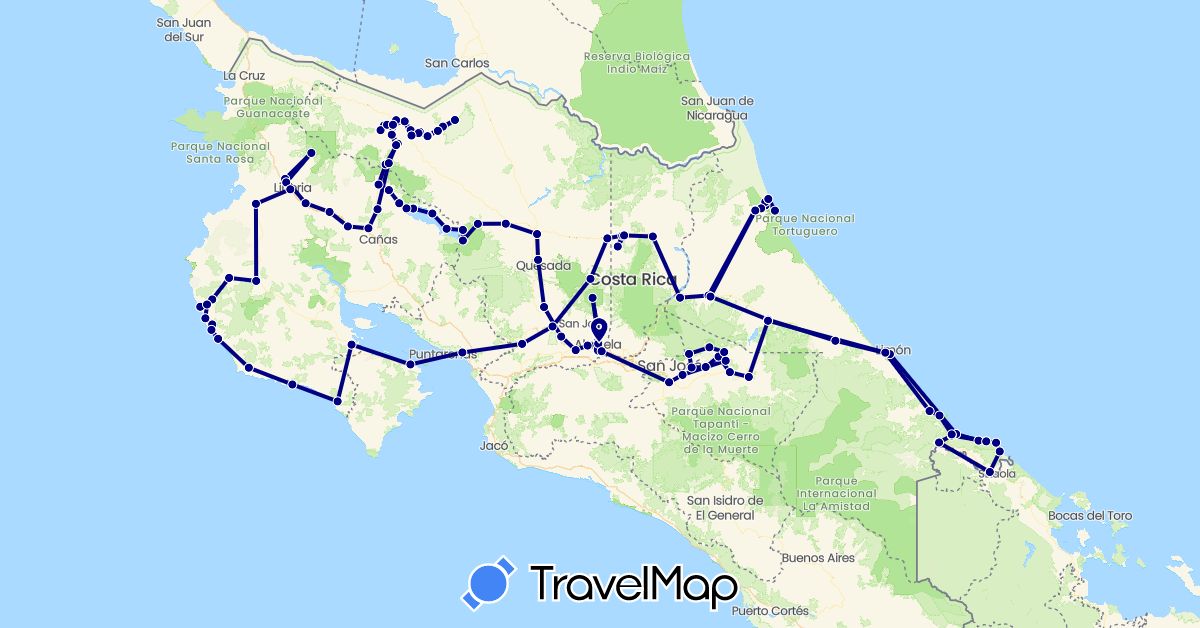 TravelMap itinerary: driving in Costa Rica, Panama (North America)